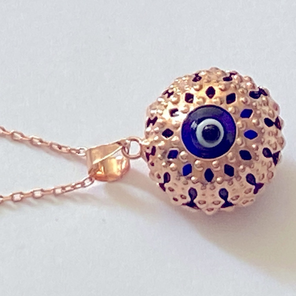 🧿925 Silver necklace blue glass evileye bead 14K rose gold plated - Picture 4 of 4